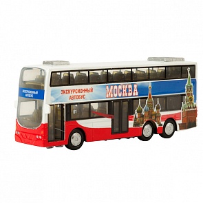 Двухэтажный автобус металлический, инерционный, свет и звук, открываются двери (Технопарк, CT10-054-2)